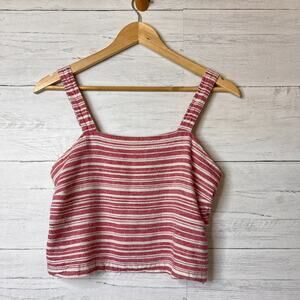 BP Top Womens Size XS Dark Pink & White Striped Linen Blend Tank Summer Flirty